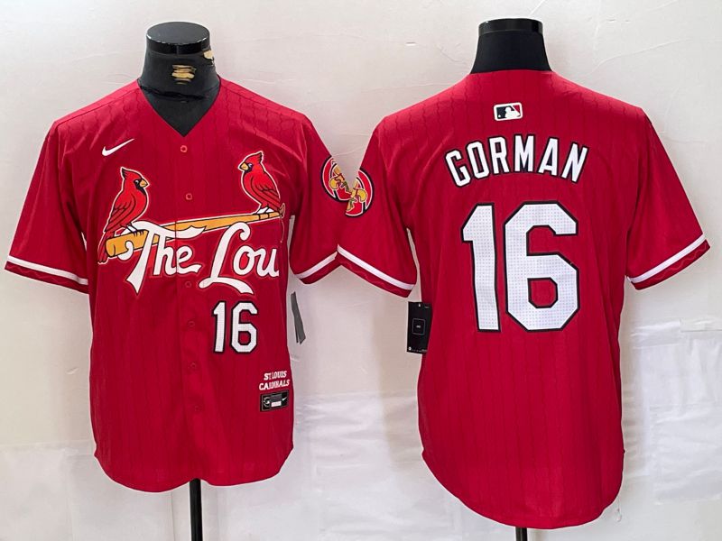 Men St.Louis Cardinals #16 Gorman Red City Edition 2024 Nike MLB Jersey style 1